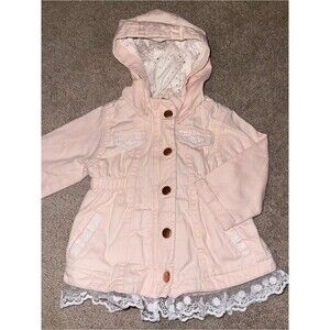 Baby Girl’s 100% Cotton Light Pink Hooded Lace-Trim Jacket